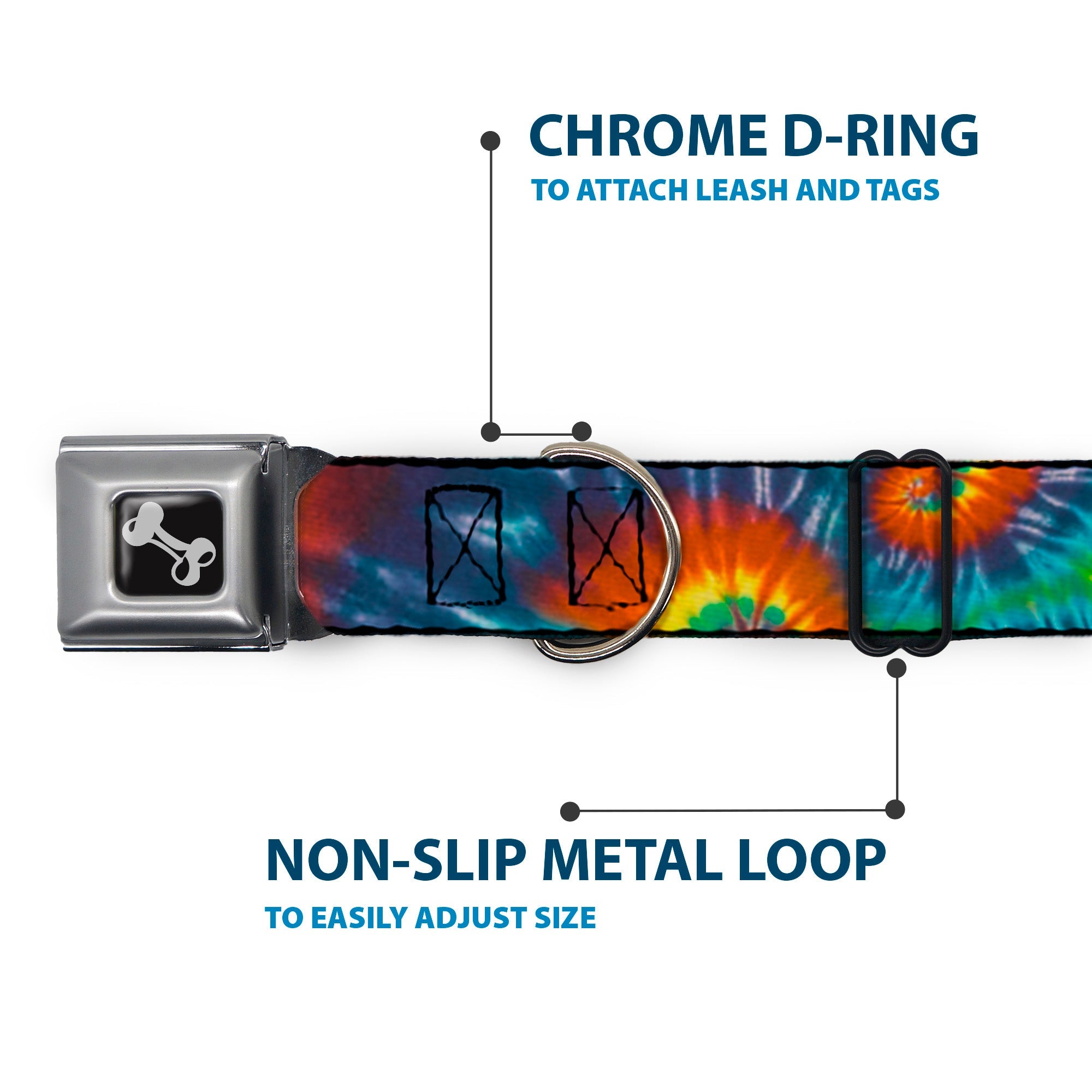Dog Bone Seatbelt Buckle Collar - Tie Dye Swirl Multi Color