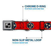 Dog Bone Seatbelt Buckle Collar - Tennessee Flag Stars CLOSE-UP Distressed