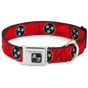 Dog Bone Seatbelt Buckle Collar - Tennessee Flag Stars CLOSE-UP Distressed
