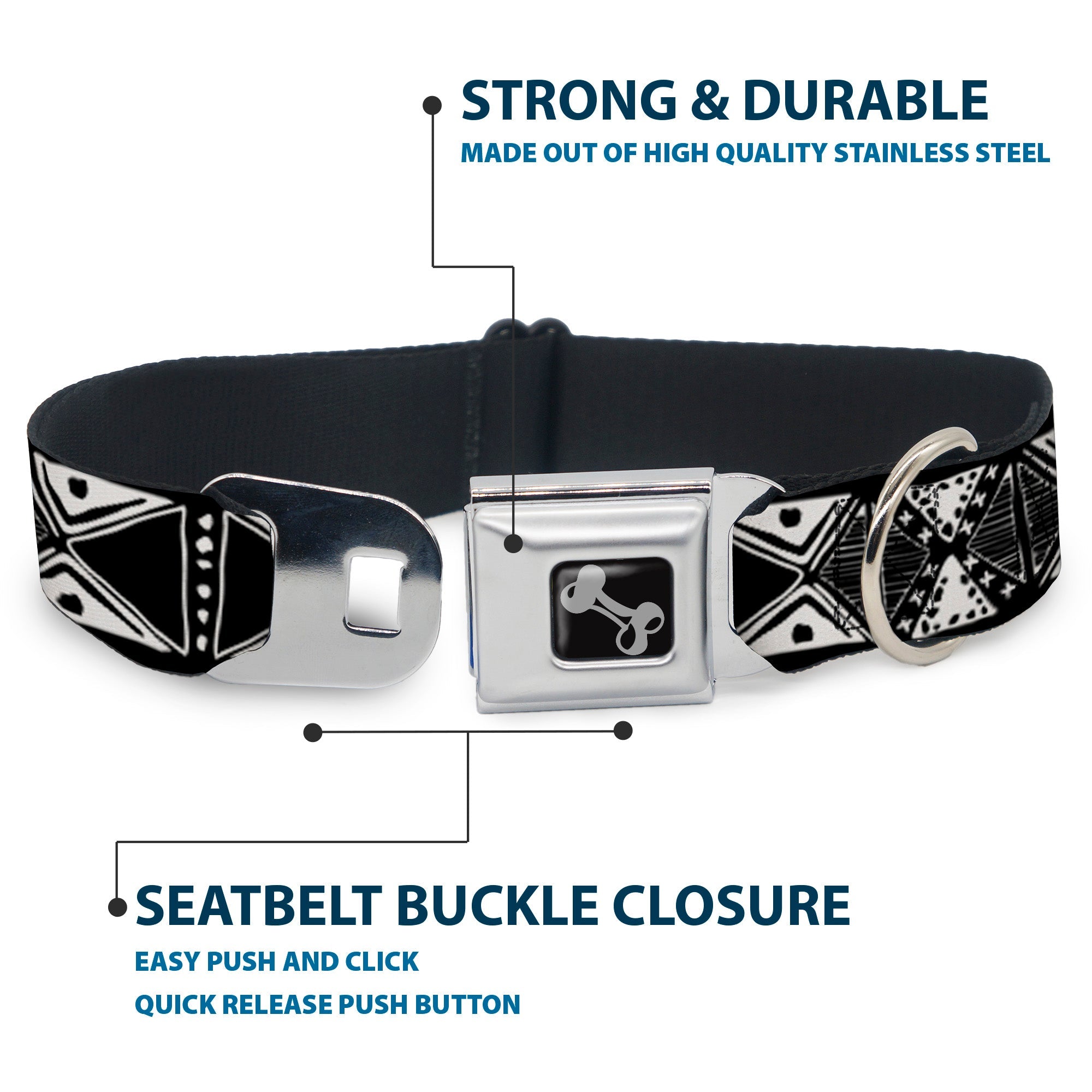 Dog Bone Seatbelt Buckle Collar - Tribal1 Black/White