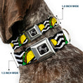 Load image into Gallery viewer, Southlake Paws Dog Bone Seatbelt Buckle Collar featuring a taco and chevron black/white design, 1.0 and 1.5 inches wide.
