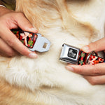 Dog Bone Seatbelt Buckle Collar - Top Hat Pin Up Girl/Poker Chips Vertical Stripes Red/Black