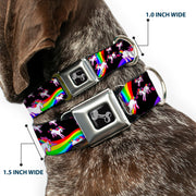 Dog Bone Seatbelt Buckle Collar - Unicorns/Rainbow Swirl Black