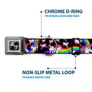 Dog Bone Seatbelt Buckle Collar - Unicorns/Rainbow Swirl Black
