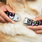 Dog Bone Seatbelt Buckle Collar - Unicorns/Rainbow Swirl Black