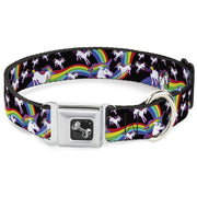 Dog Bone Seatbelt Buckle Collar - Unicorns/Rainbow Swirl Black