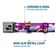 Dog Bone Seatbelt Buckle Collar - Unicorns/Rainbows w/Stripes Purple