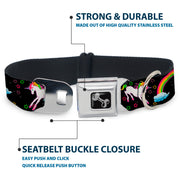 Dog Bone Seatbelt Buckle Collar - Unicorns/Rainbows/Stars Black
