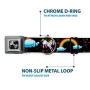 Dog Bone Seatbelt Buckle Collar - Unicorns/Rainbows/Stars Black