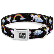 Dog Bone Seatbelt Buckle Collar - Unicorns/Rainbows/Stars Black
