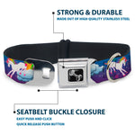 Dog Bone Seatbelt Buckle Collar - Unicorns/Rainbows/Stars Blue/Purple