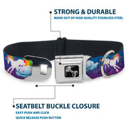 Dog Bone Seatbelt Buckle Collar - Unicorns/Rainbows/Stars Blue/Purple