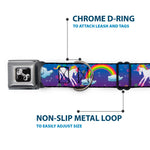 Dog Bone Seatbelt Buckle Collar - Unicorns/Rainbows/Stars Blue/Purple