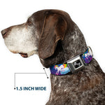 Dog Bone Seatbelt Buckle Collar - Unicorns/Rainbows/Stars Blue/Purple