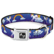 Dog Bone Seatbelt Buckle Collar - Unicorns/Rainbows/Stars Blue/Purple