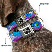Dog Bone Seatbelt Buckle Collar - Unicorns/Rainbows/Stars Blue/Rainbow/White