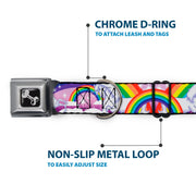 Dog Bone Seatbelt Buckle Collar - Unicorns in Rainbows w/Sparkles/Purple