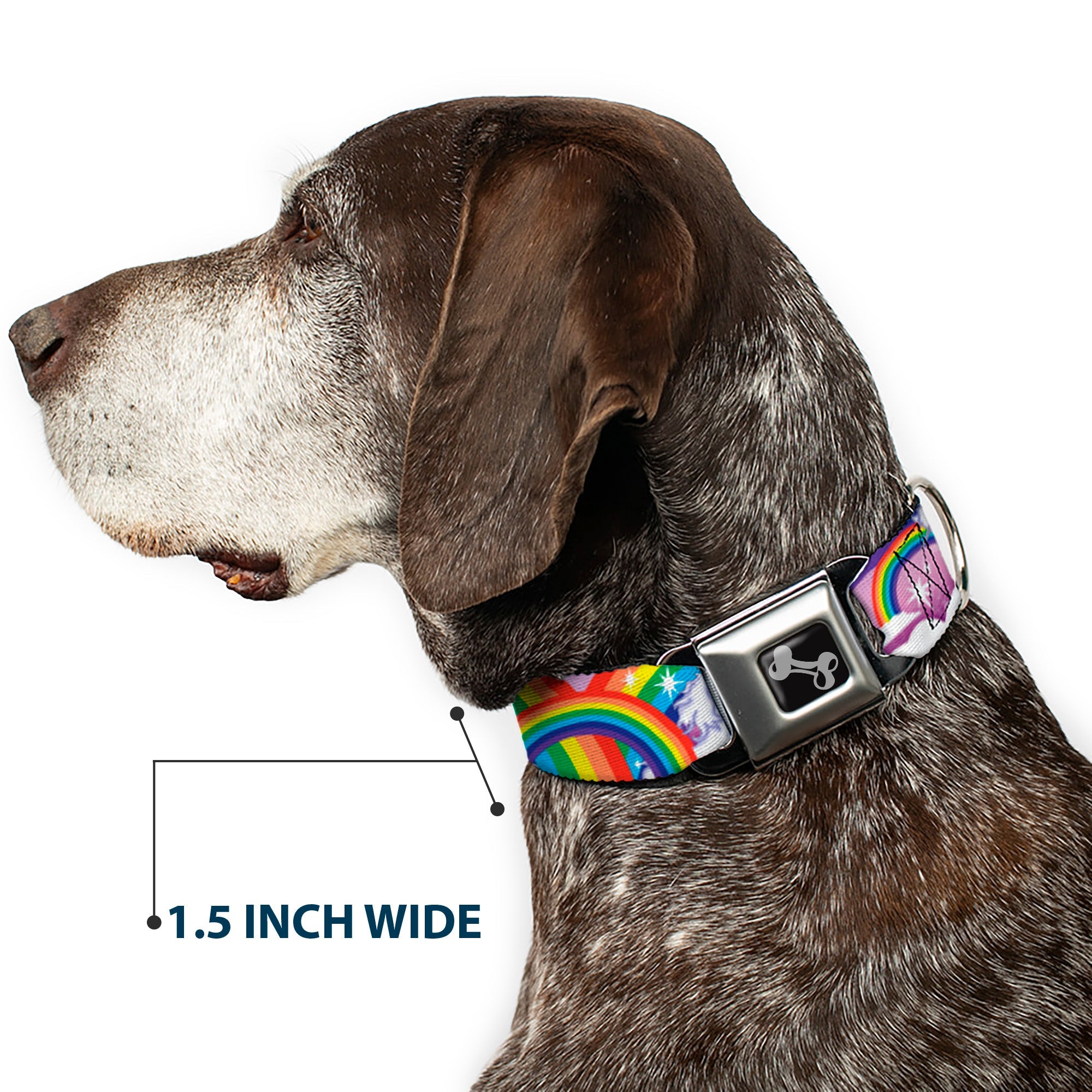 Dog Bone Seatbelt Buckle Collar - Unicorns in Rainbows w/Sparkles/Purple