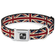 Dog Bone Seatbelt Buckle Collar - Vintage United Kingdom Flags