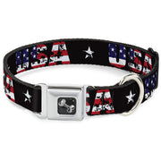 Dog Bone Seatbelt Buckle Collar - USA w/Star Black/US Flags