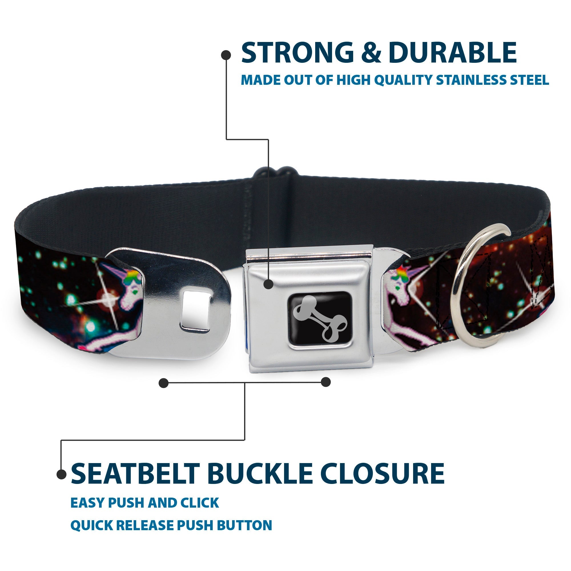 Dog Bone Seatbelt Buckle Collar - Unicorn Universe