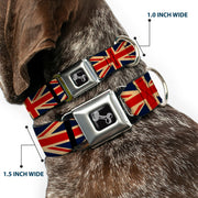 Dog Bone Black/Silver Seatbelt Buckle Collar - United Kingdom Flags Vintage Black