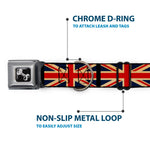 Dog Bone Black/Silver Seatbelt Buckle Collar - United Kingdom Flags Vintage Black