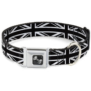 Dog Bone Seatbelt Buckle Collar - Union Jack Distressed Black/White