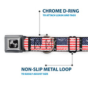 Dog Bone Seatbelt Buckle Collar - United States Flags Weathered/Black