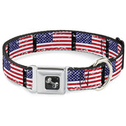 Dog Bone Seatbelt Buckle Collar - United States Flags Weathered/Black