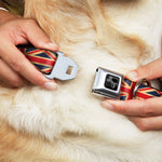 Dog Bone Black/Silver Seatbelt Buckle Collar - United Kingdom Flag Continuous Vintage