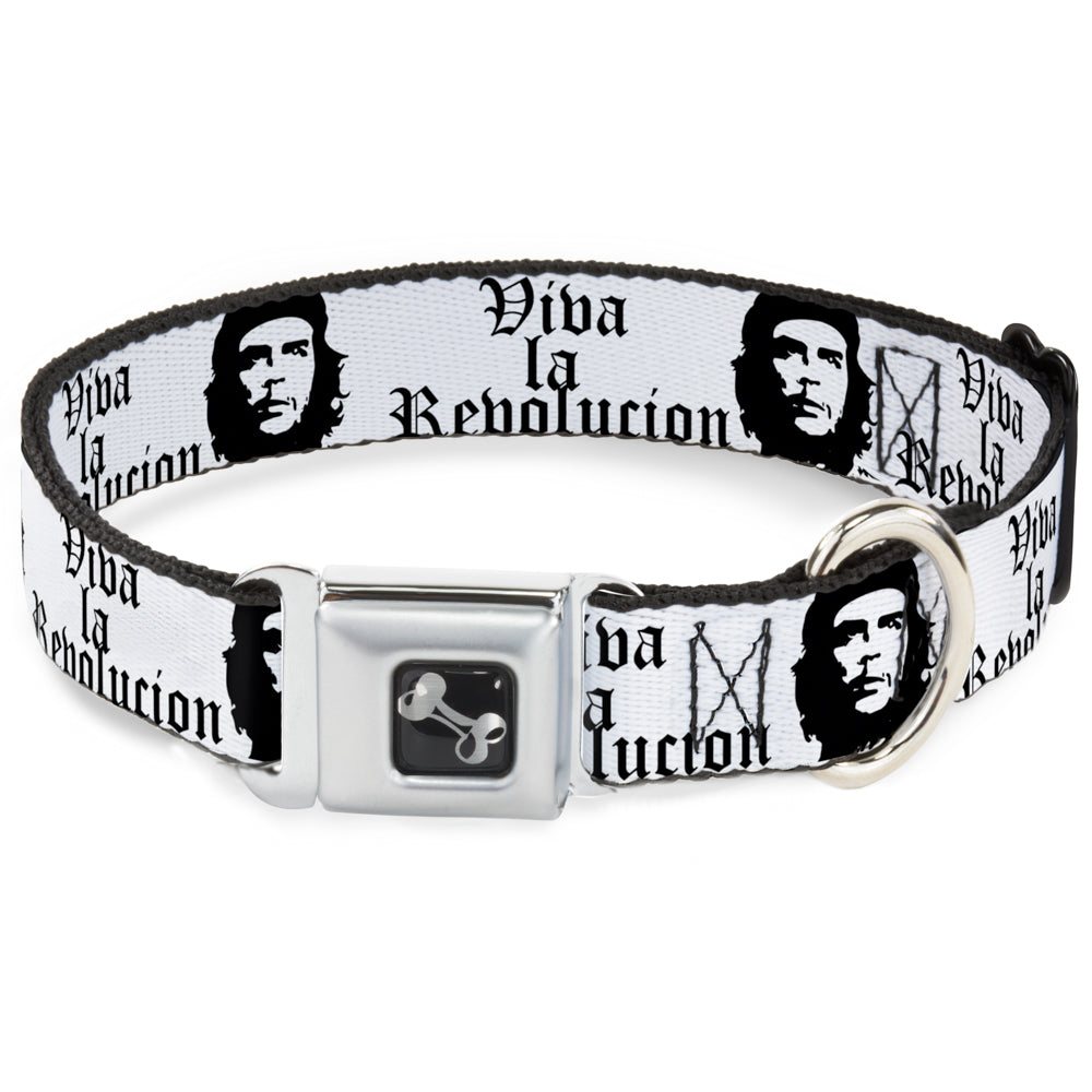 Dog Bone Seatbelt Buckle Collar - VIVA LA REVOLUCION Che White/Black