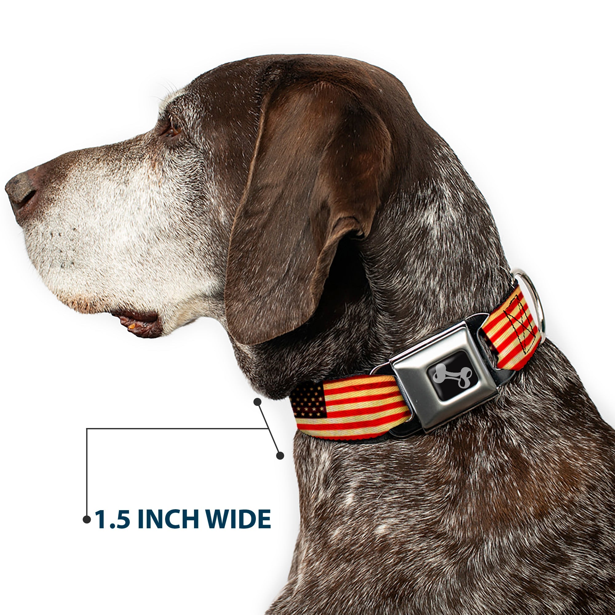 Dog Bone Seatbelt Buckle Collar - Vintage US Flag Repeat