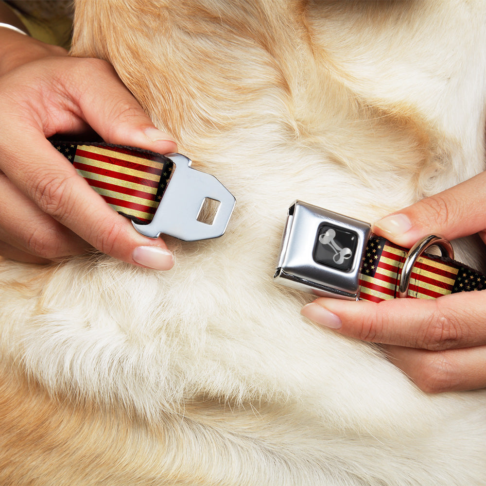 Dog Bone Seatbelt Buckle Collar - Vintage US Flag Repeat