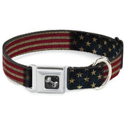 Dog Bone Seatbelt Buckle Collar - Vintage US Flag Stretch