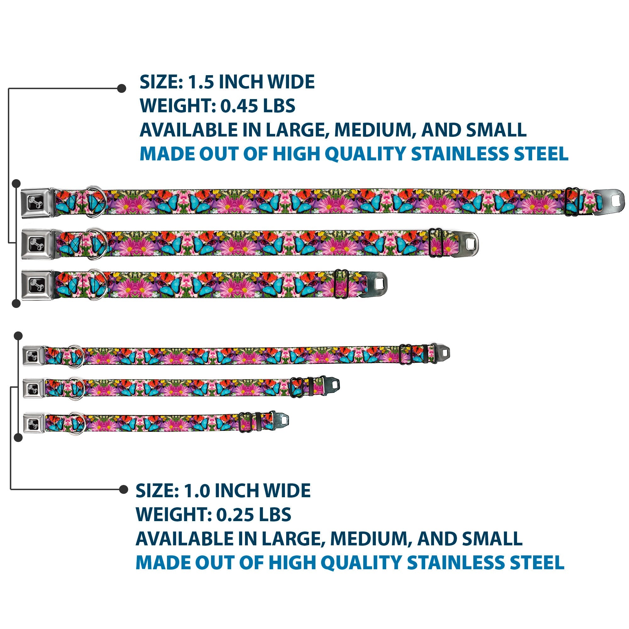 Dog Bone Seatbelt Buckle Collar - Vivid Butterfly Garden