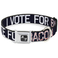 Load image into Gallery viewer, Dog Bone Seatbelt Buckle Collar - VOTE FOR BACON Black/White/Bacon
