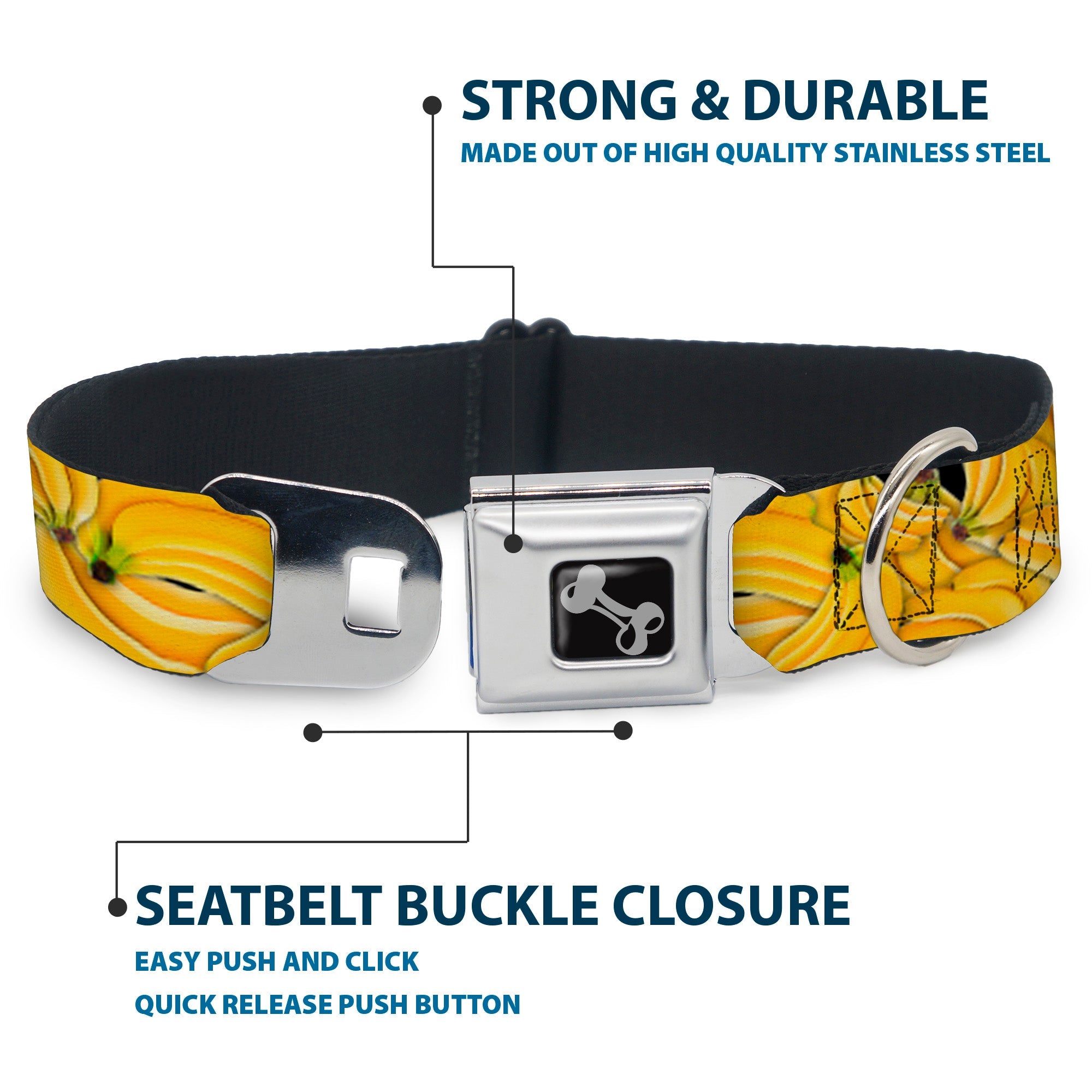 Dog Bone Seatbelt Buckle Collar - Vivid Banana Bunches Stacked