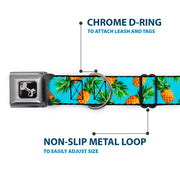 Dog Bone Seatbelt Buckle Collar - Vivid Pineapples Scattered Blue