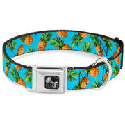 Dog Bone Seatbelt Buckle Collar - Vivid Pineapples Scattered Blue