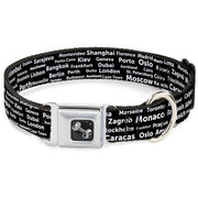 Dog Bone Seatbelt Buckle Collar - Verbiage Destination Cities Black/White