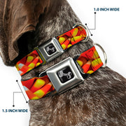 Dog Bone Black/Silver Seatbelt Buckle Collar - Vivid Candy Corn Stacked