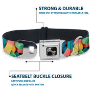 Dog Bone Black/Silver Seatbelt Buckle Collar - Vivid Sour Worms Stacked