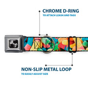 Dog Bone Black/Silver Seatbelt Buckle Collar - Vivid Sour Worms Stacked