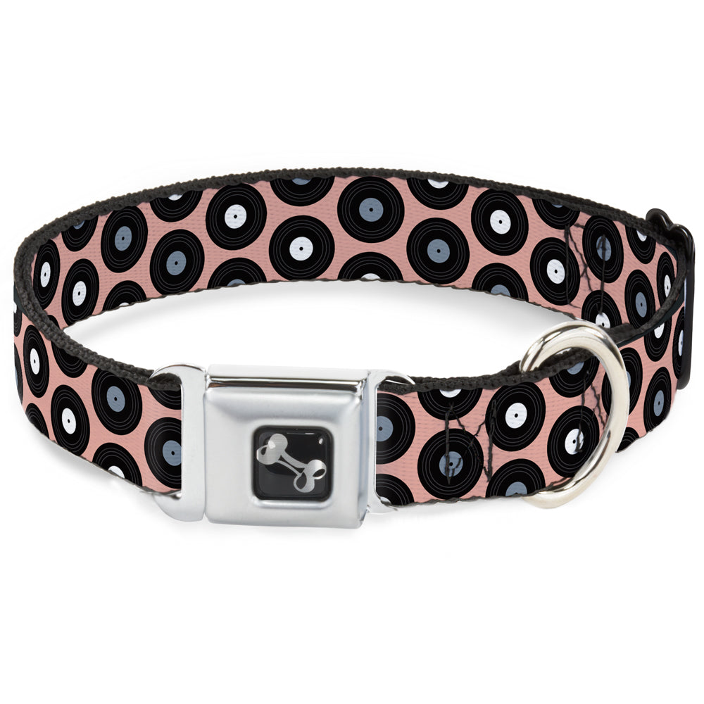 Dog Bone Seatbelt Buckle Collar - Vinyl Records Tan/Black/Gray/White