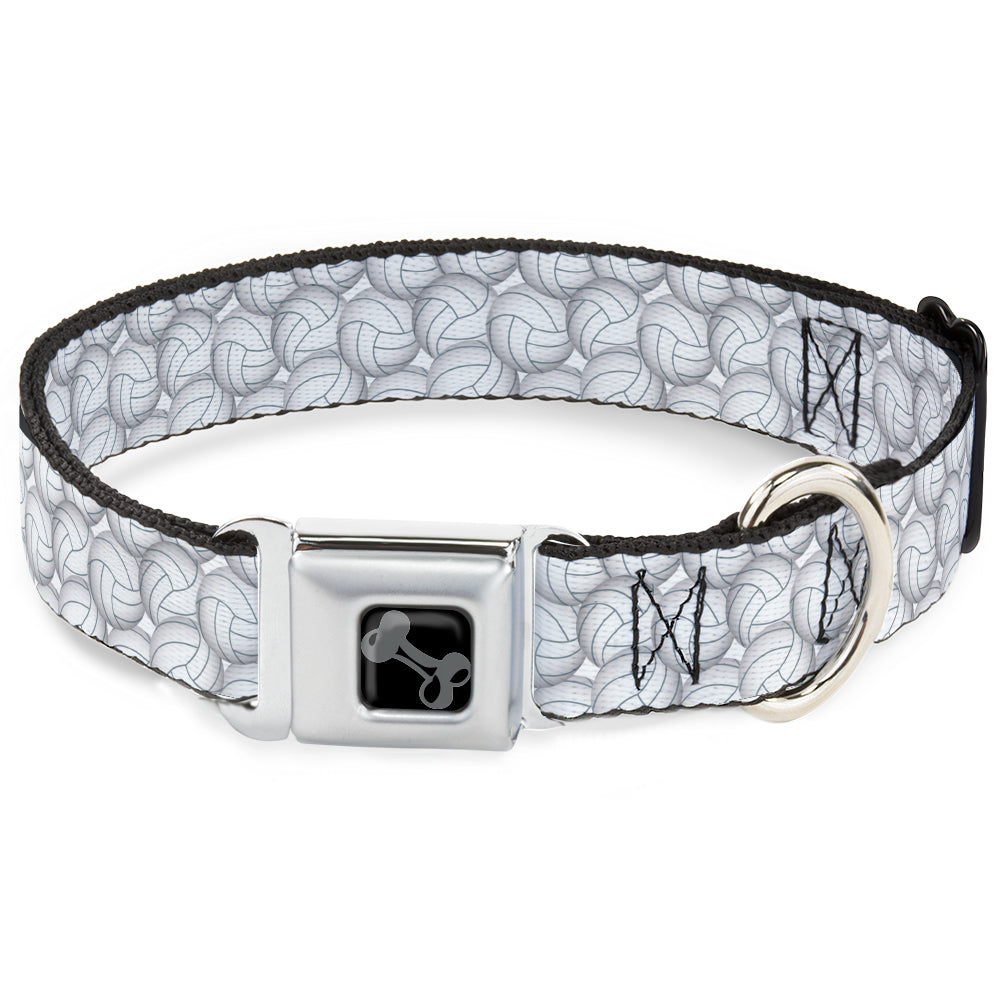 Dog Bone Black/Silver Seatbelt Buckle Collar - Volleyballs Stacked