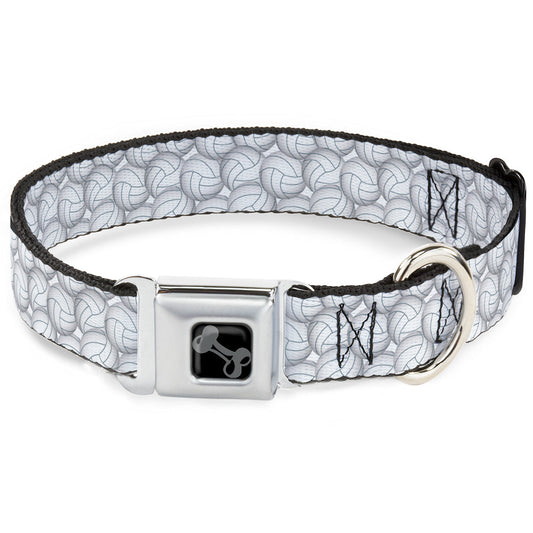 Dog Bone Black/Silver Seatbelt Buckle Collar - Volleyballs Stacked
