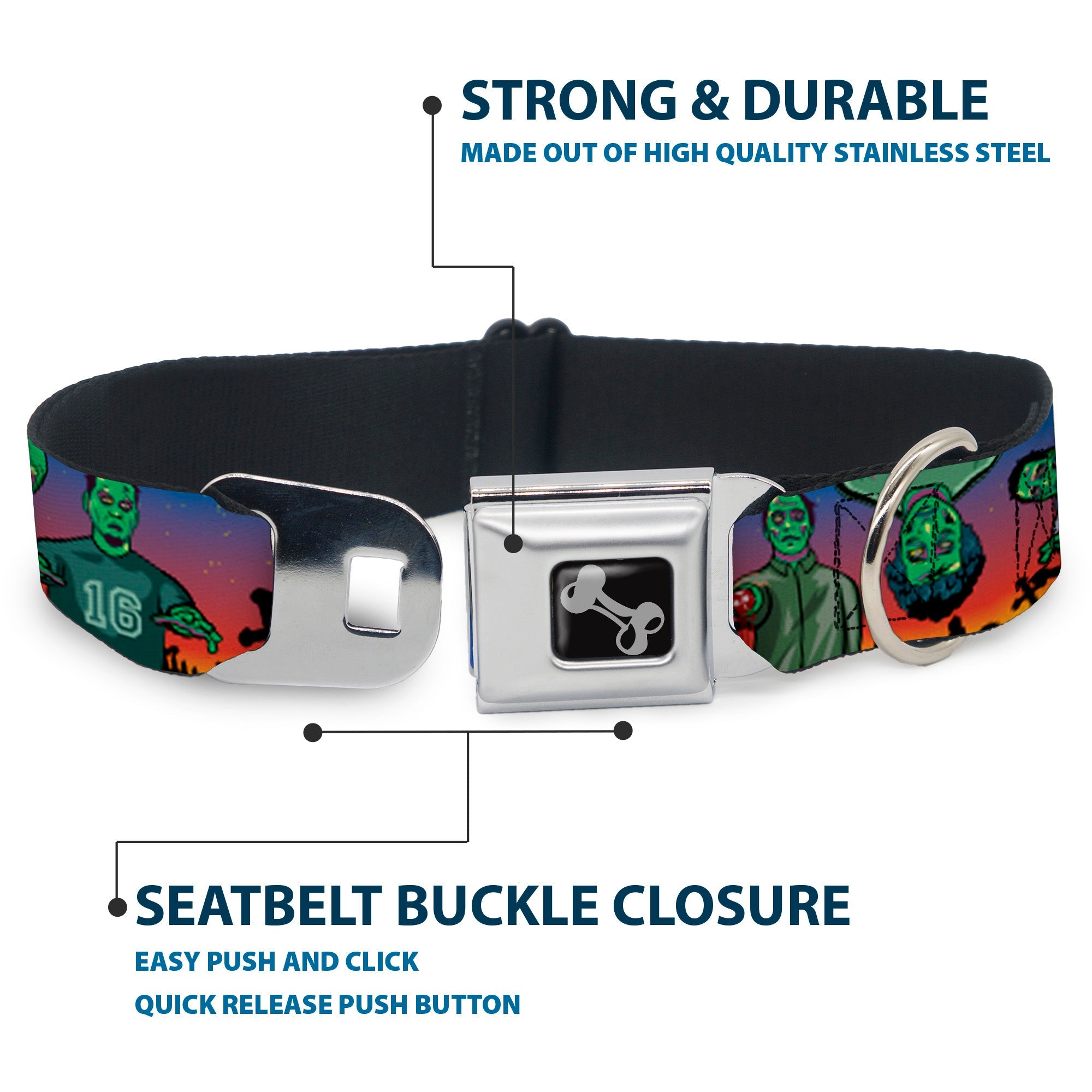 Dog Bone Seatbelt Buckle Collar - Walking Zombies