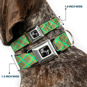 Dog Bone Seatbelt Buckle Collar - Wire Grid Tan/Green/Yellow