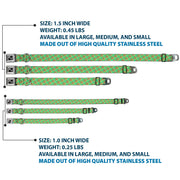 Dog Bone Seatbelt Buckle Collar - Wire Grid Tan/Green/Yellow